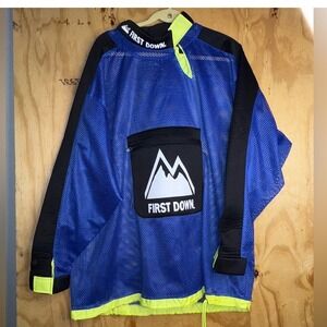 First‎ Down Mesh Pullover Windbreaker Jacket Blue Neon Trim Y2K Streetwear